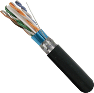 Vertical Cable: CAT5E, Outdoor, UV Rated, Direct Burrial, Cell Tower, LLDPE Jacket, Shielded, 95% TC Braid, Sline, 8C, 24AWG, Solid-Bare Copper, Black, 1000ft Spool, Black 059-496/S2/CWT Small Image