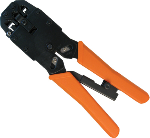 Vertical Cable: Crimp Tool For RJ11, RJ12, RJ45, 6x4, 6x6, 8x8 Die Handset, Built-In Cutting-Stripping Blade, Orange Grip Handle 078-1017 Small Image