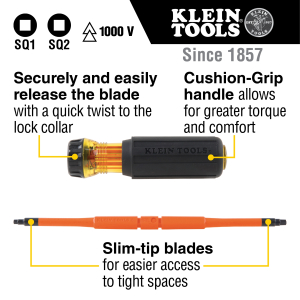 2-in-1 Insulated Flip-Blade Screwdriver, #1/#2 Square Details