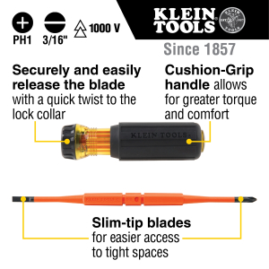 2-in-1 Insulated Flip-Blade Screwdriver, #1 Ph, 316-Inch Sl Details
