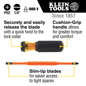 Klein Tools: 2-in-1 Insulated Flip-Blade Screwdriver, #2 Ph, 1/4-Inch Sl 32293 Thumbnail